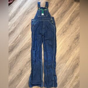 Liberty Bib Overalls Youth 16 Regular Blue Denim Adjustable Straps Green Trim